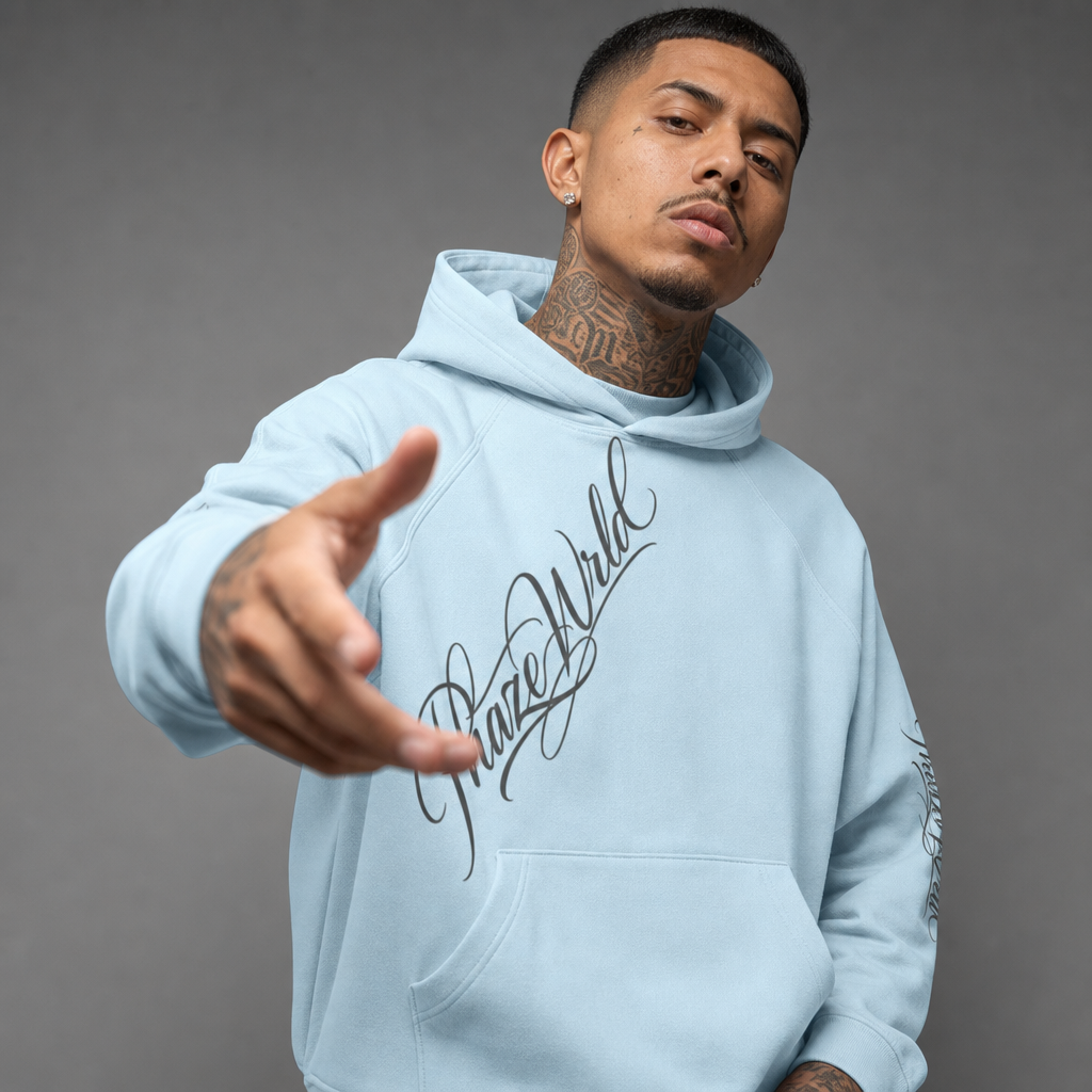 Phaze Wrld Blue Scripted Brushed Fleece Hoodie