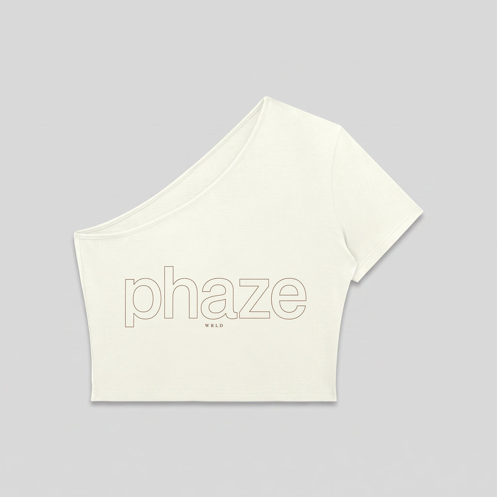 Phaze Wrld One-Shoulder Outline Crop Tee — Light Green