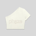 Phaze Wrld One-Shoulder Outline Crop Tee — Light Green