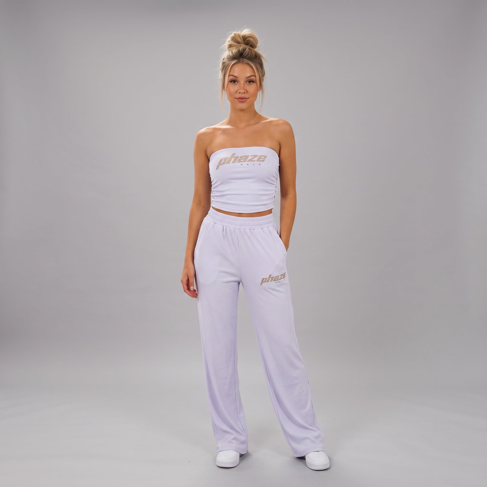 Phaze Wrld Snake Print Ruched Tube Top — White