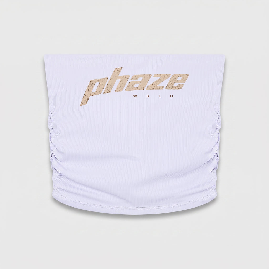Phaze Wrld Snake Print Ruched Tube Top — White