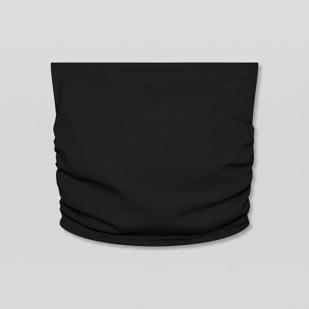 Phaze Wrld Snake Print Ruched Tube Top — Black