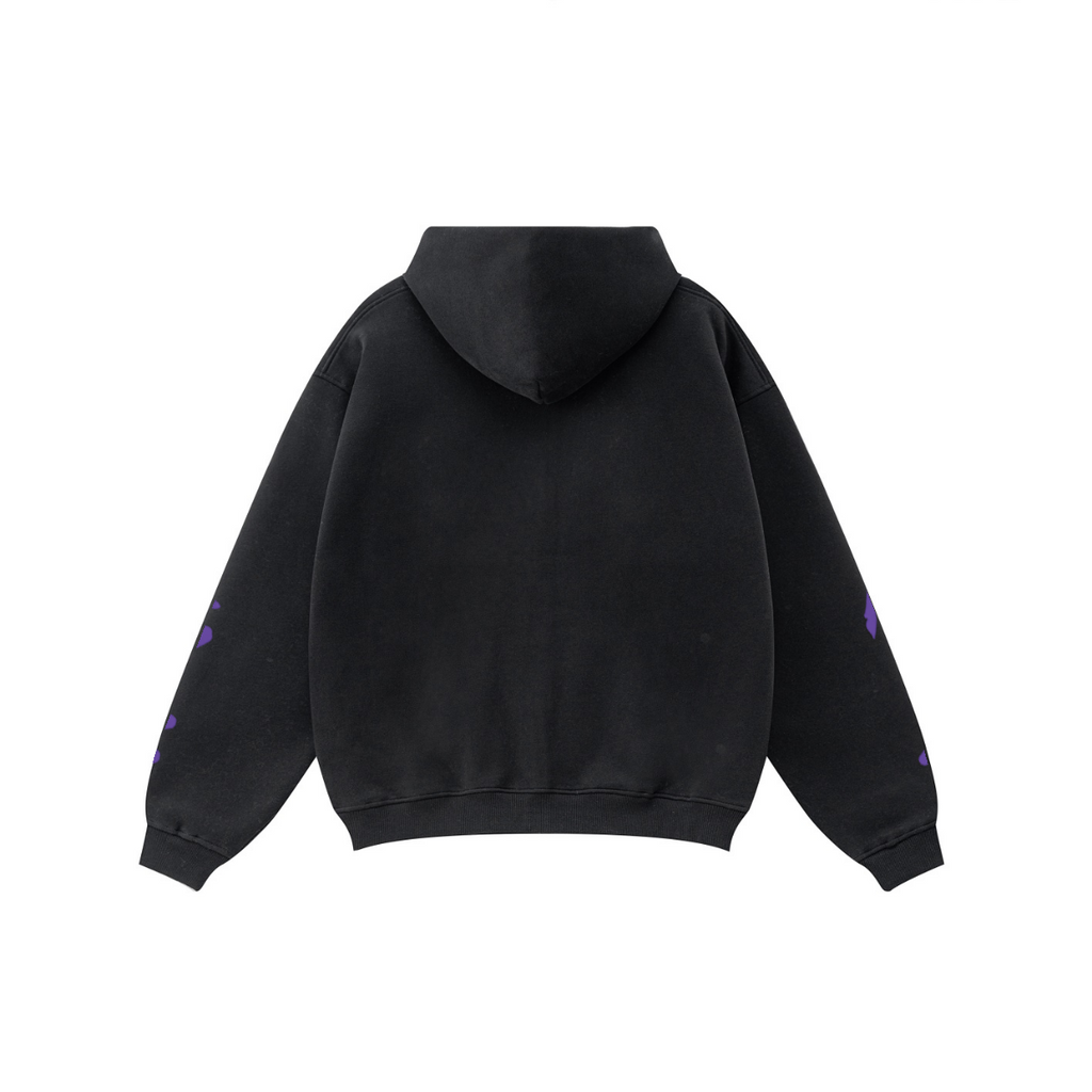 345GSM Unisex Fall&Winter Fleece-Lined Solid-Color Zip-Up Hoodie Black