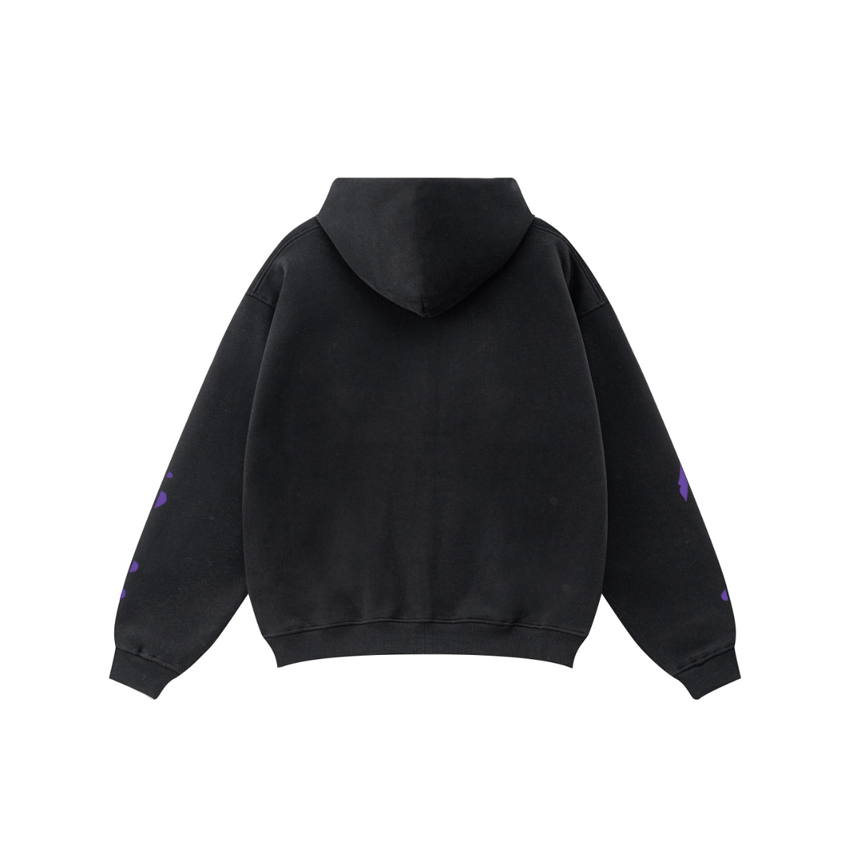 345GSM Unisex Fall&Winter Fleece-Lined Solid-Color Zip-Up Hoodie Black