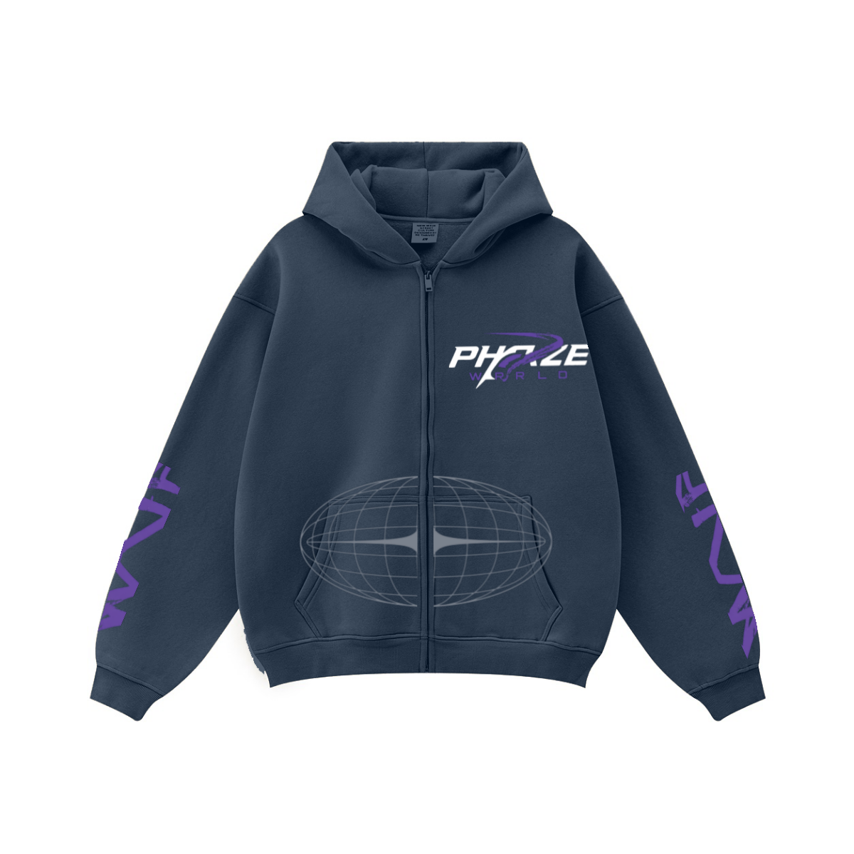 345GSM Unisex Fall&Winter Fleece-Lined Solid-Color Zip-Up Hoodie Midnight Navy