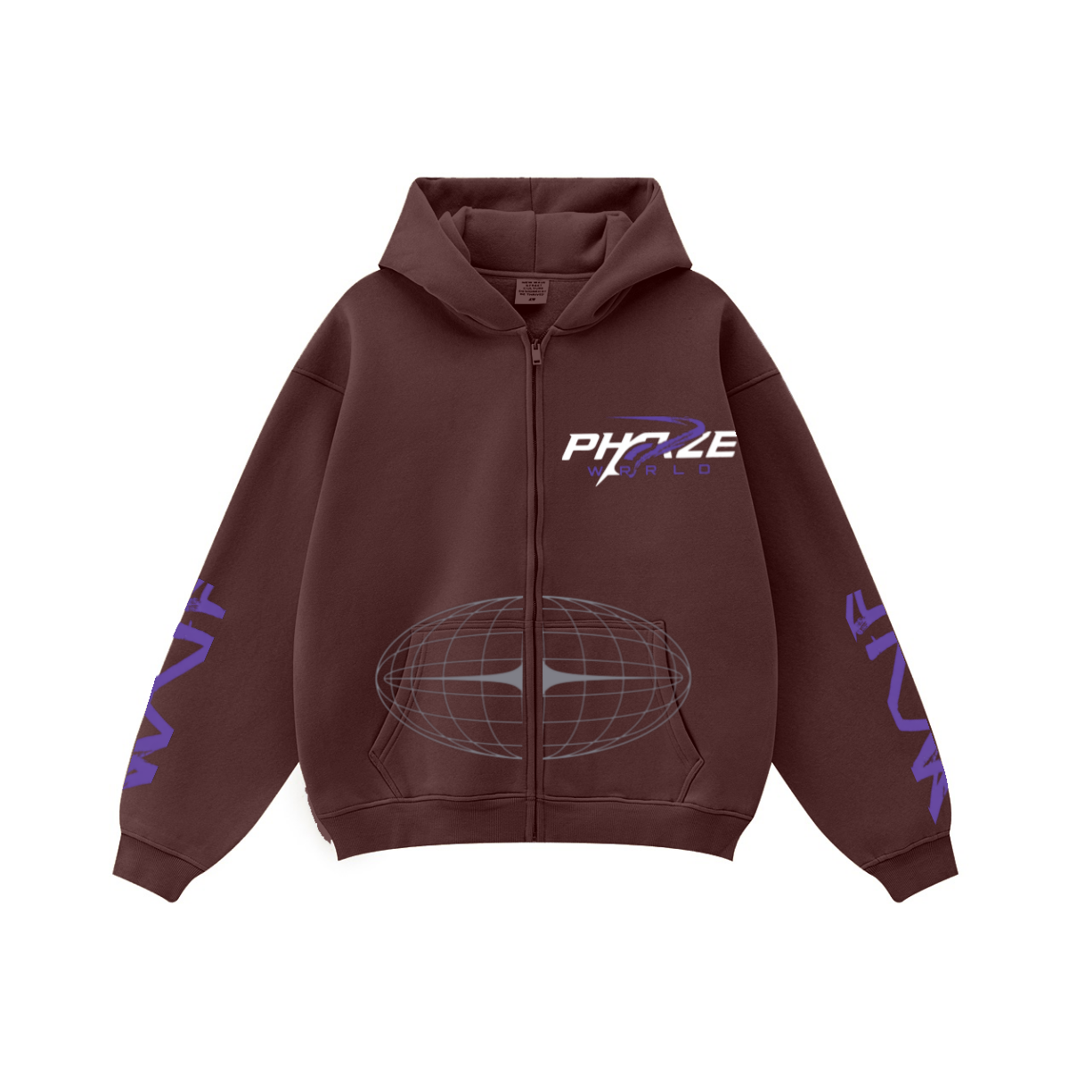 345GSM Unisex Fall&Winter Fleece-Lined Solid-Color Zip-Up Hoodie Burgundy