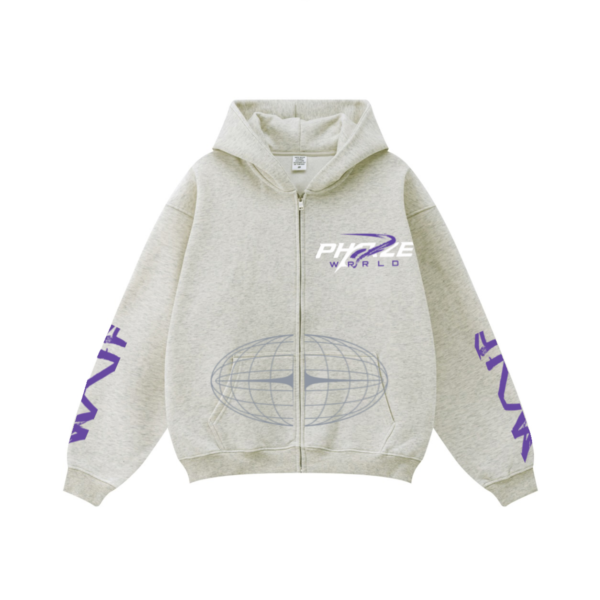 345GSM Unisex Fall&Winter Fleece-Lined Solid-Color Zip-Up Hoodie Oatmeal Heather