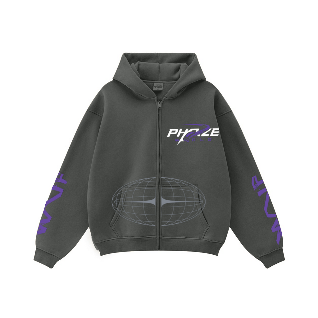 345GSM Unisex Fall&Winter Fleece-Lined Solid-Color Zip-Up Hoodie Charcoal