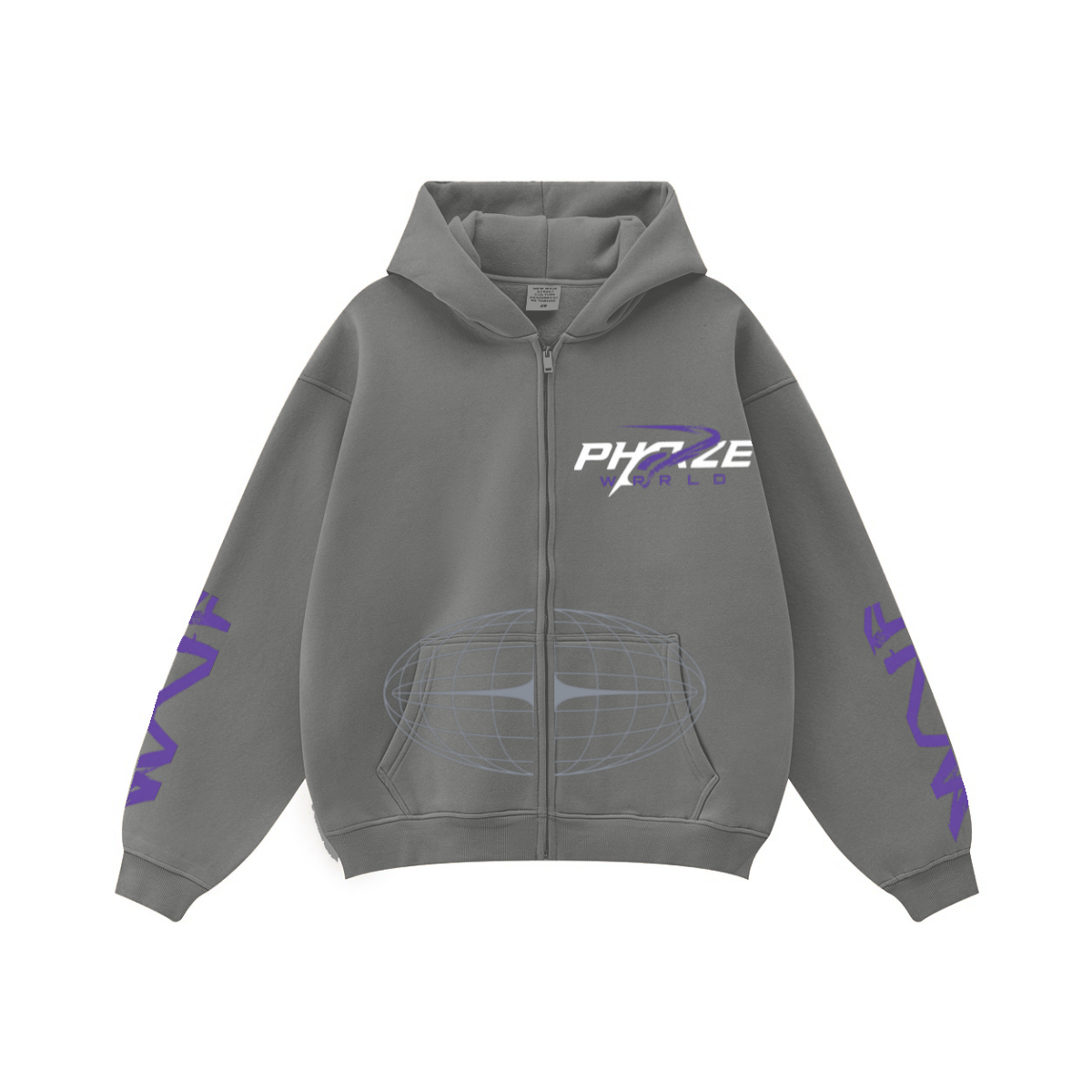 345GSM Unisex Fall&Winter Fleece-Lined Solid-Color Zip-Up Hoodie Heather Gray