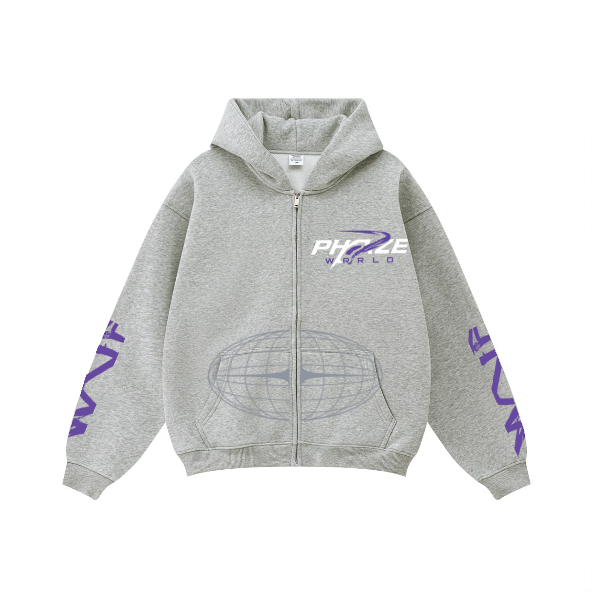 345GSM Unisex Fall&Winter Fleece-Lined Solid-Color Zip-Up Hoodie Ash Heather