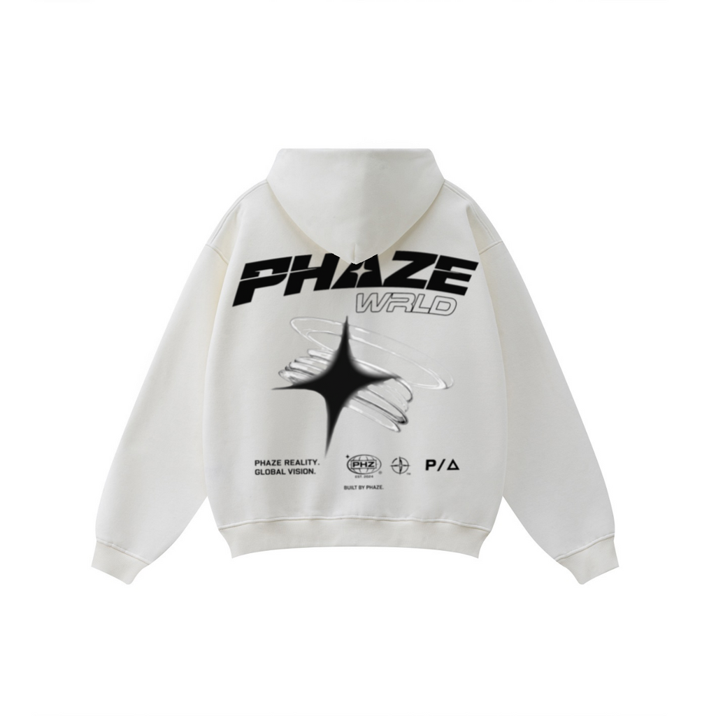 345GSM Unisex Fall&Winter Fleece-Lined Solid-Color Zip-Up Hoodie White