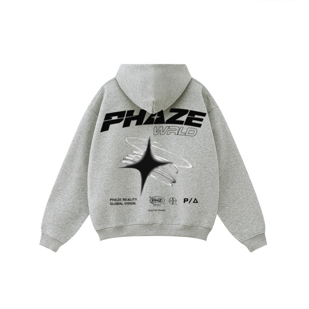 345GSM Unisex Fall&Winter Fleece-Lined Solid-Color Zip-Up Hoodie Ash Heather