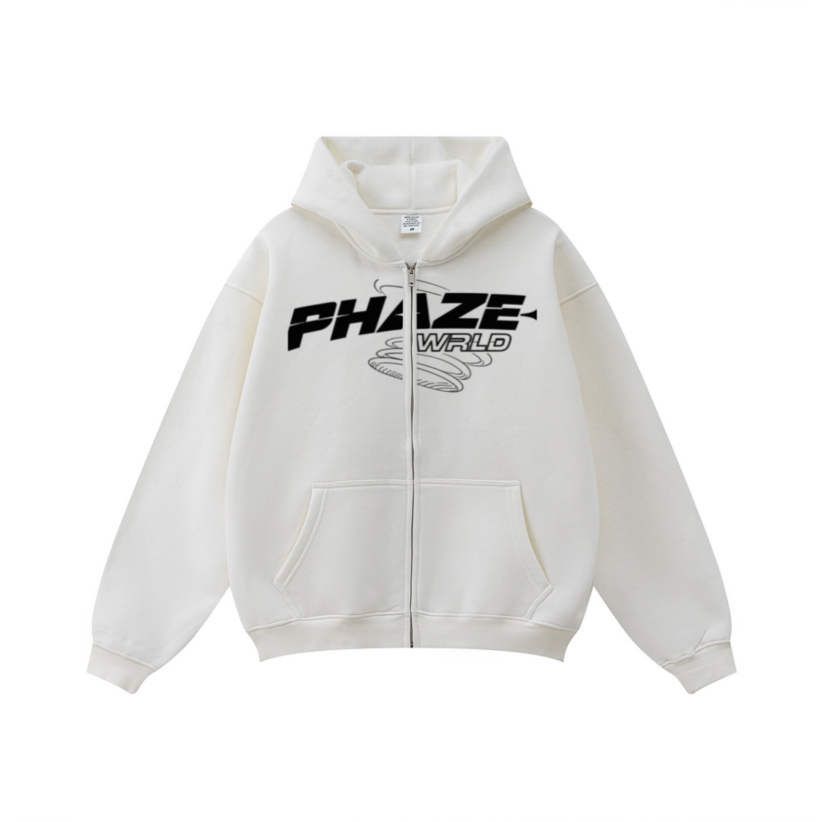 345GSM Unisex Fall&Winter Fleece-Lined Solid-Color Zip-Up Hoodie White