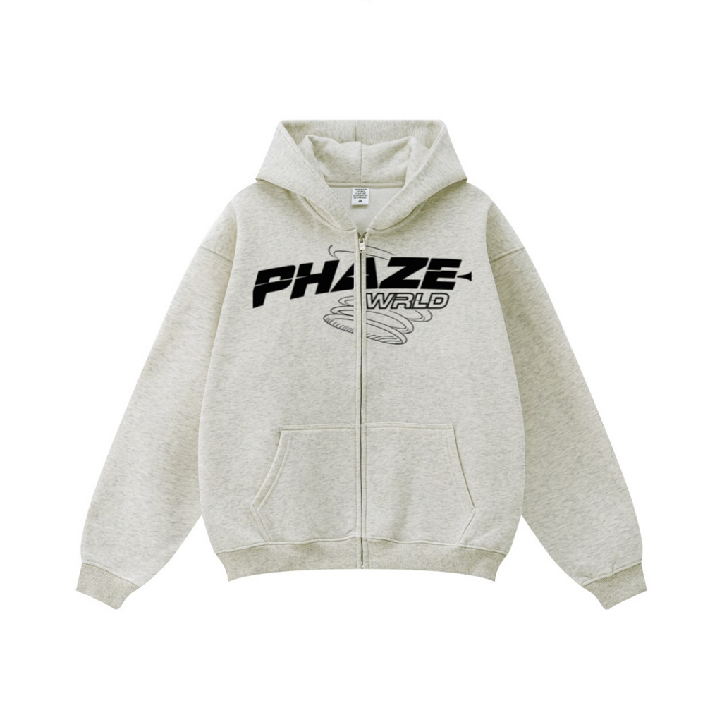 345GSM Unisex Fall&Winter Fleece-Lined Solid-Color Zip-Up Hoodie Oatmeal Heather