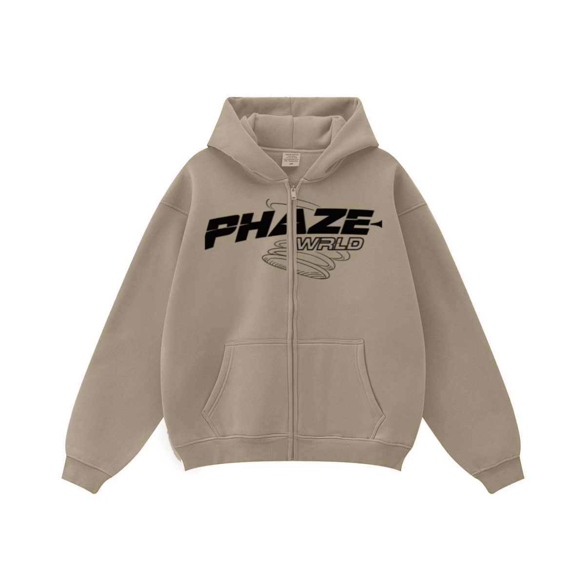 345GSM Unisex Fall&Winter Fleece-Lined Solid-Color Zip-Up Hoodie Sand Dune