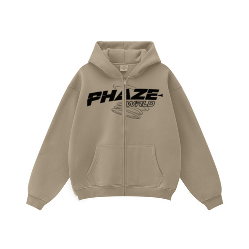 345GSM Unisex Fall&Winter Fleece-Lined Solid-Color Zip-Up Hoodie Sand Dune