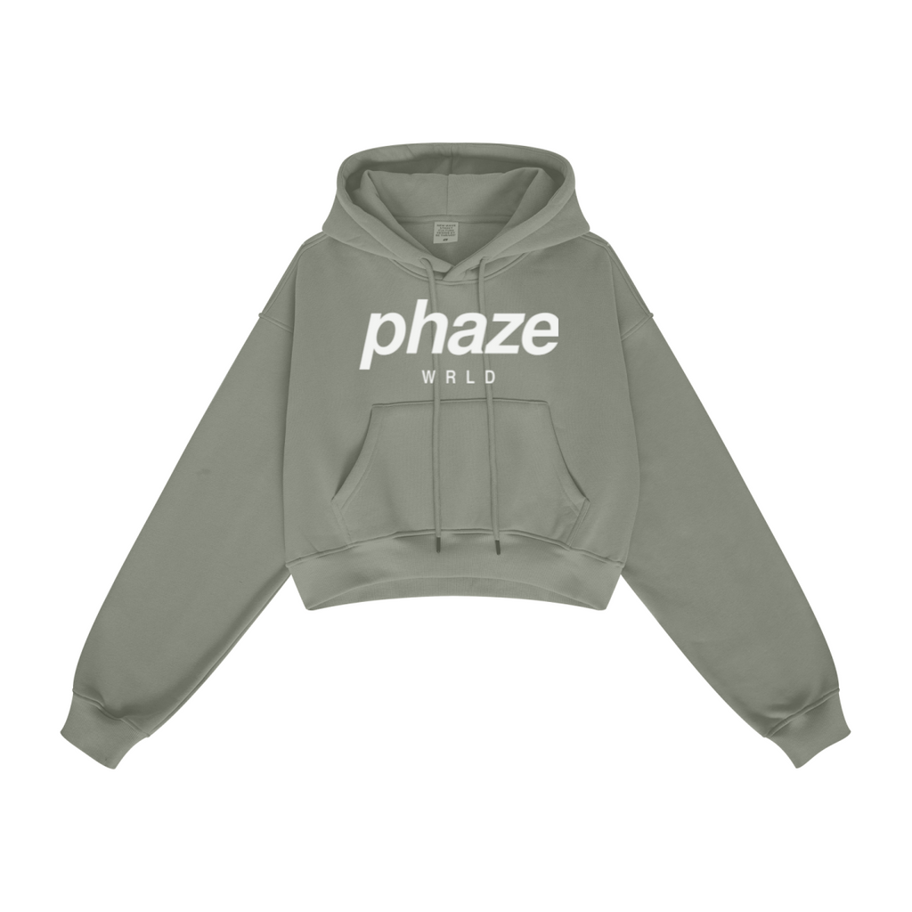 345GSM Women’s Heavyweight Cropped Fleece Hoodie Gray Green
