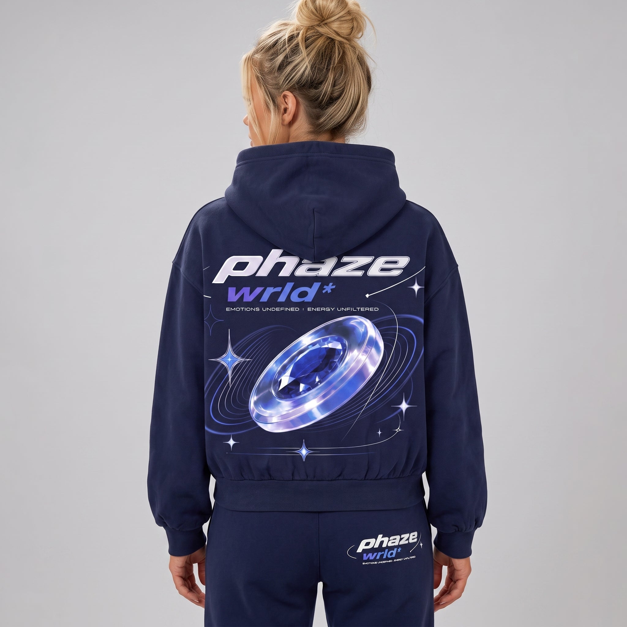 Blue Frequency Cosmic Diamond Boxy Graphic Hoodie