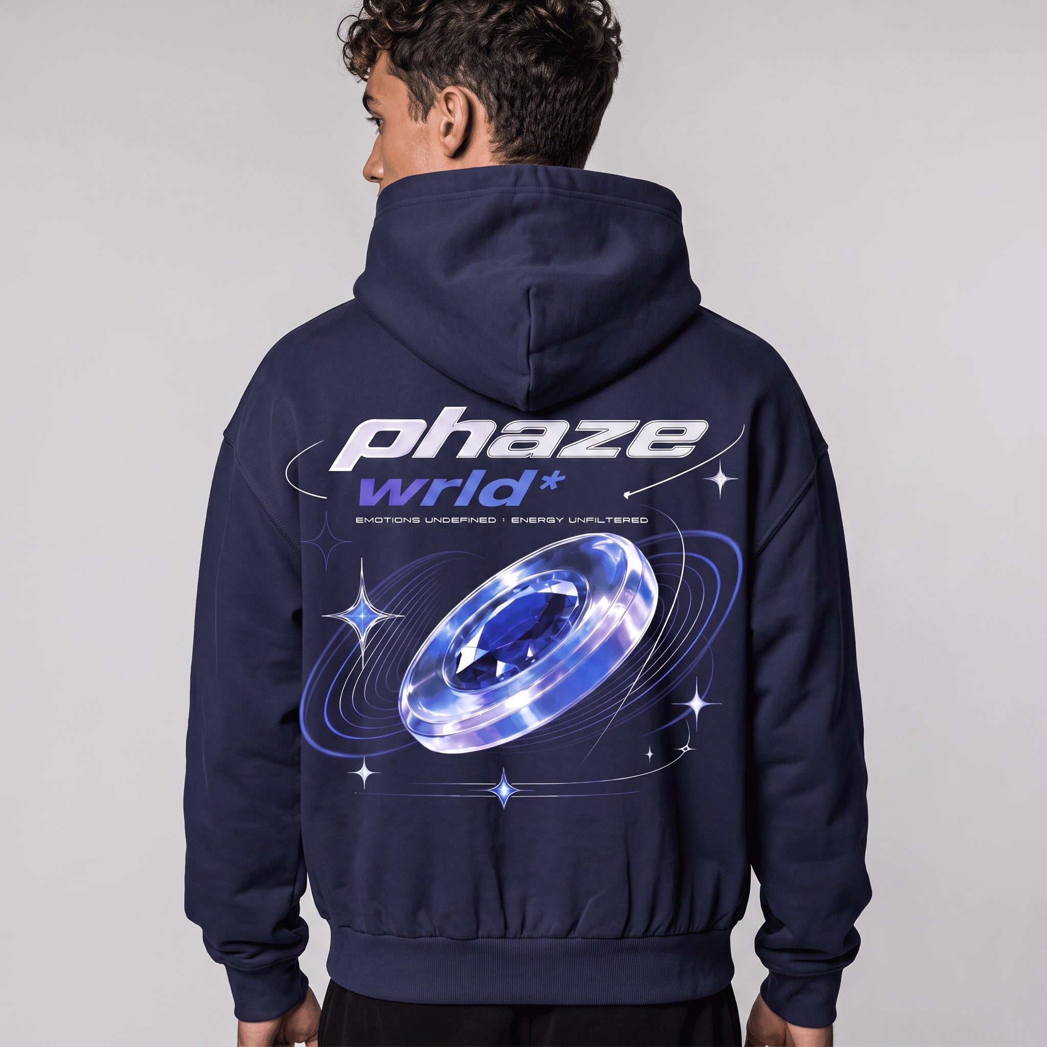Blue Frequency Cosmic Diamond Boxy Graphic Hoodie