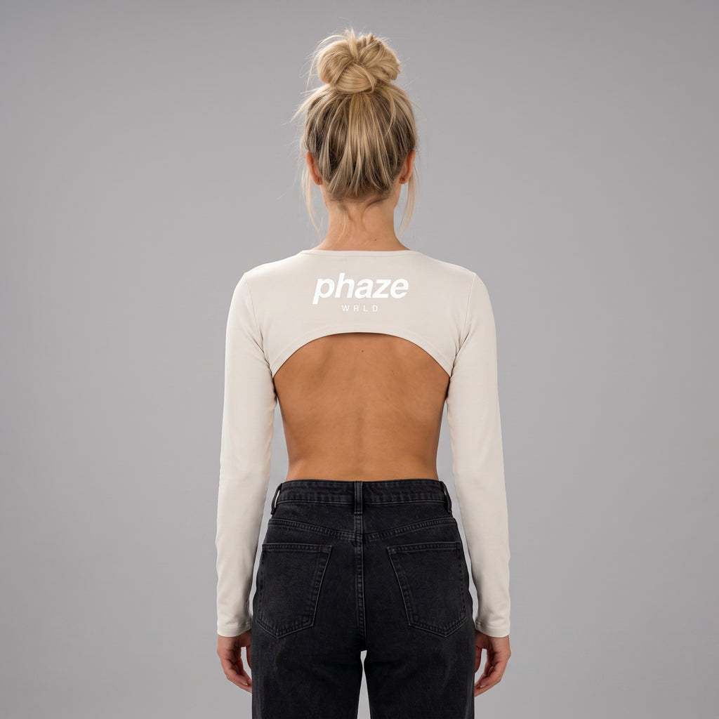 Phaze Wrld Shrug Overlay Long Sleeve — Beige