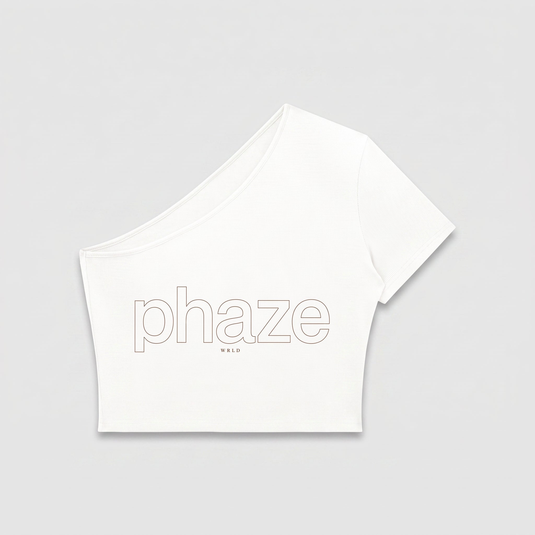 Phaze Wrld One-Shoulder Outline Crop Tee — White