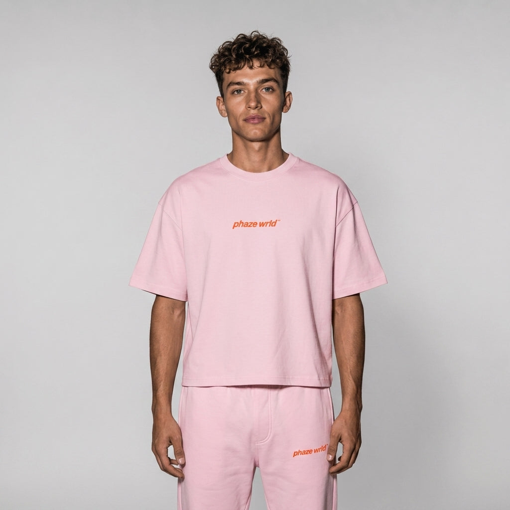 Phaze Wrld Drip Red Heart Boxy Tee – Pink