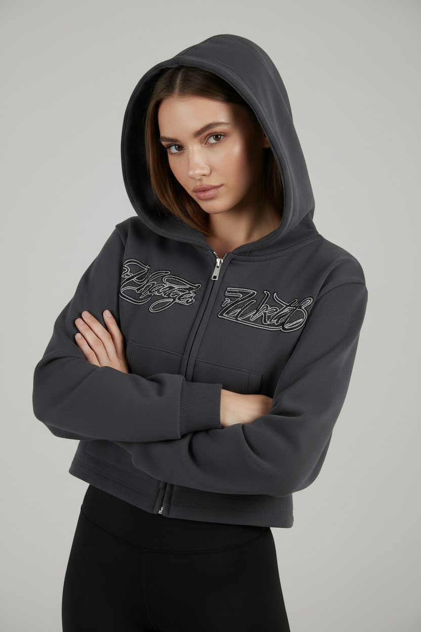 Phaze Wrld Scripted Zip Hoodie - Gray