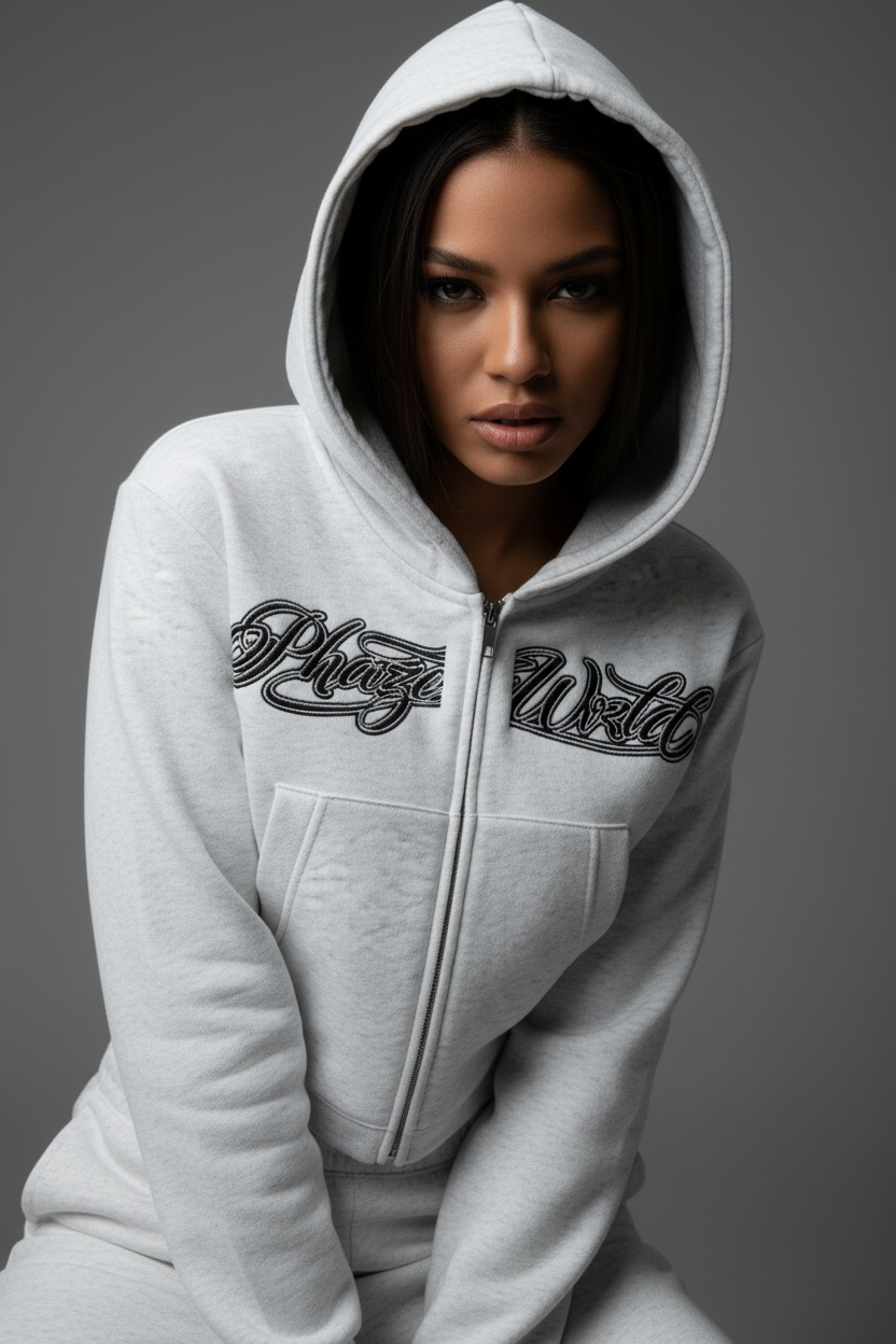 Phaze Wrld Scripted Zip Hoodie - Flower Gray