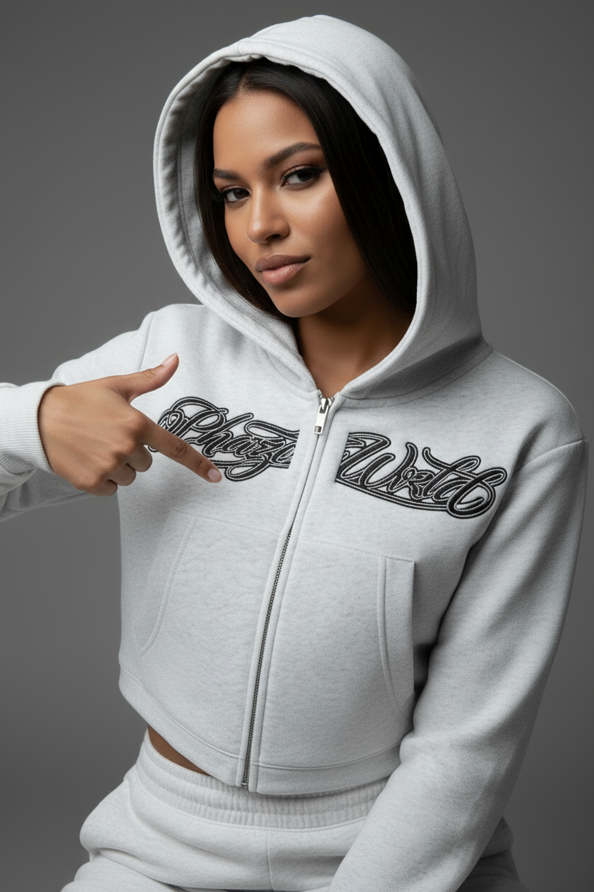 Phaze Wrld Scripted Zip Hoodie - Flower Gray