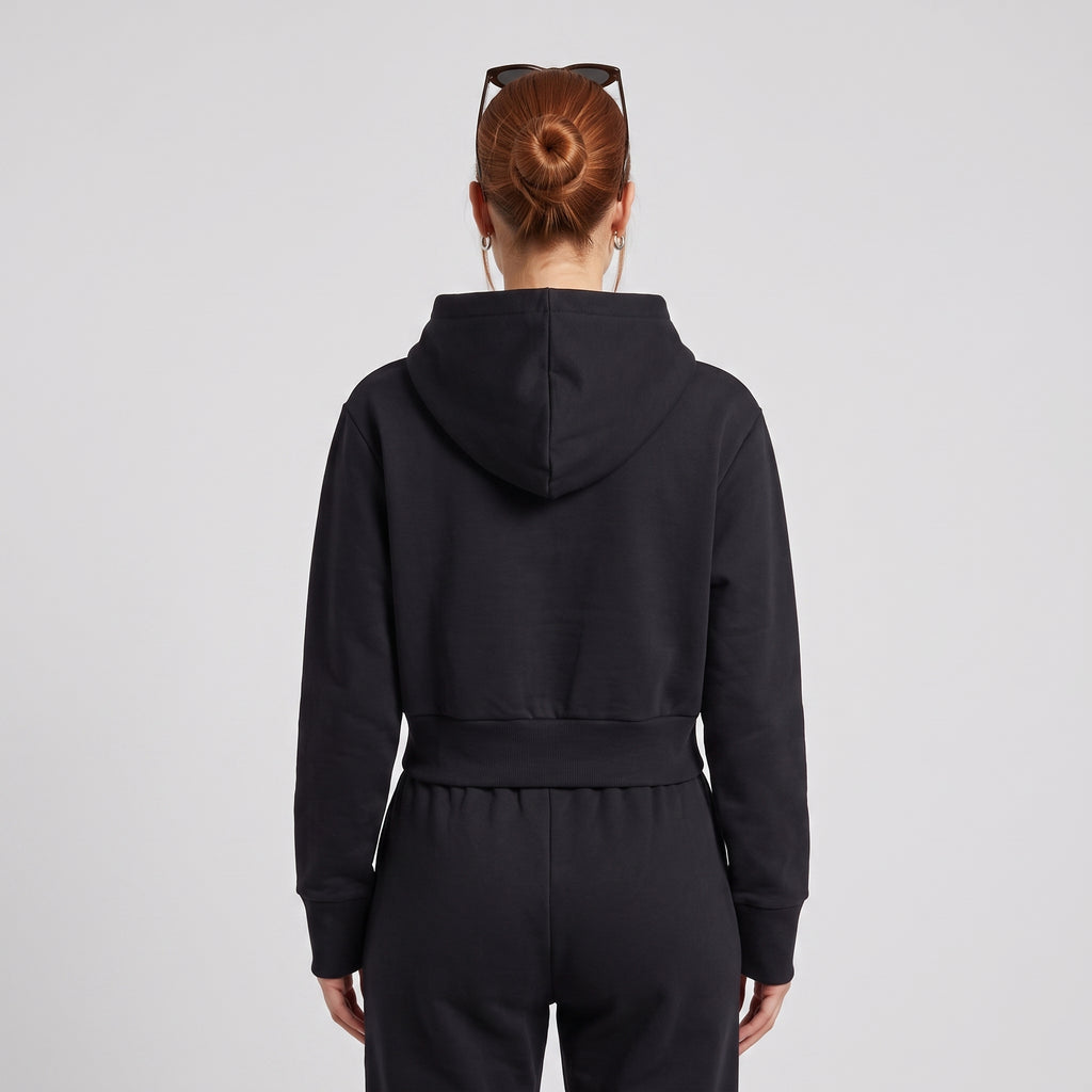 Phaze Wrld™ Slim Crop Zip Hoodie — Black