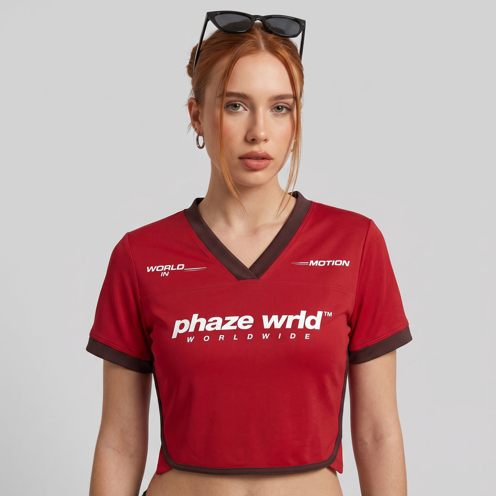 Phaze Wrld™ World In Motion Jersey Red Crop Tee