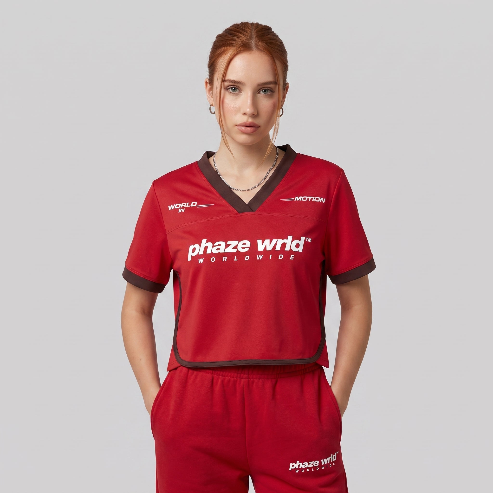 Phaze Wrld™ World In Motion Jersey Red Crop Tee