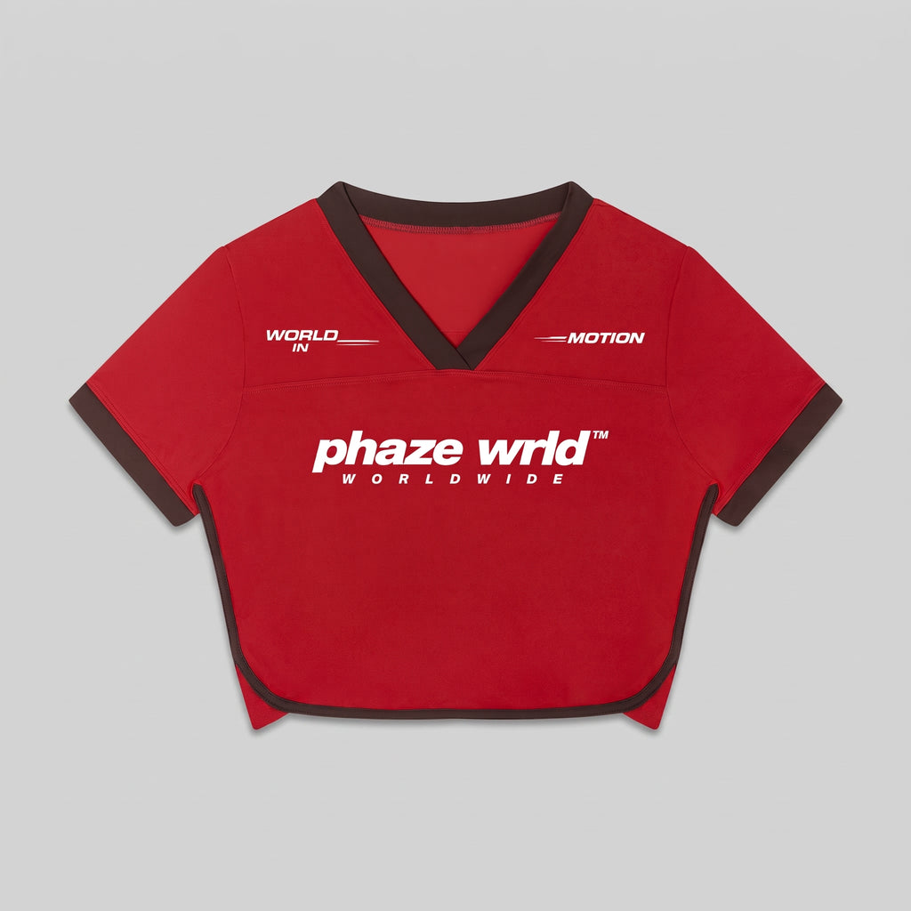 Phaze Wrld™ World In Motion Jersey Red Crop Tee