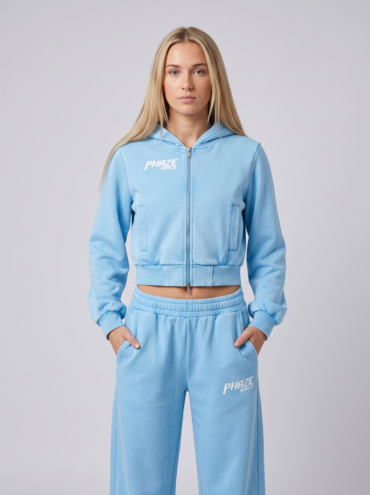 Vintage Wash Sky Blue Full Zip Hoodie