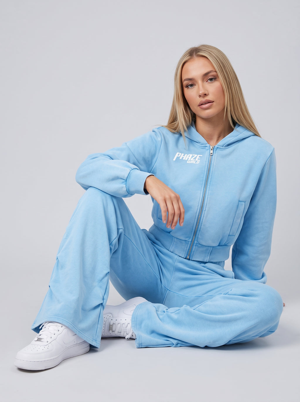 Vintage Wash Sky Blue Full Zip Hoodie