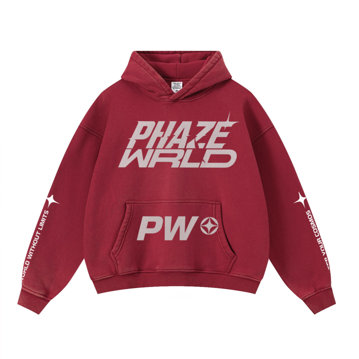 Streetwear 400GSM Unisex Washed Heavyweight Boxy-Fit Hoodie Vintage Red
