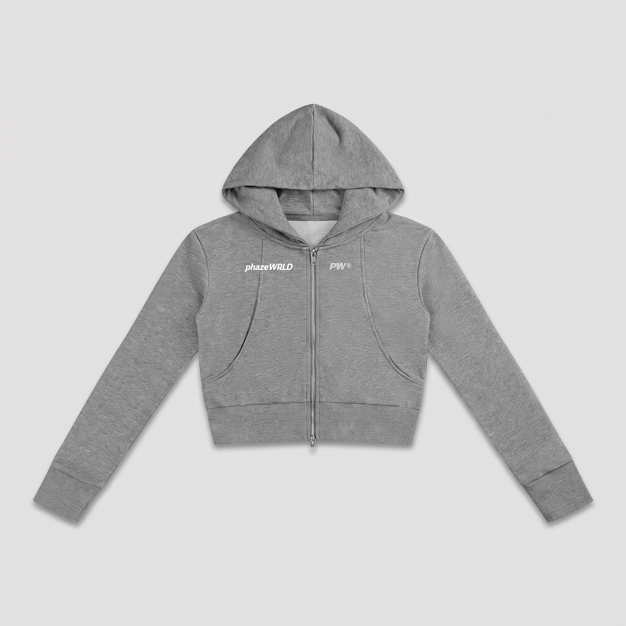 Phaze Wrld™ Slim Crop Zip Hoodie — Gray